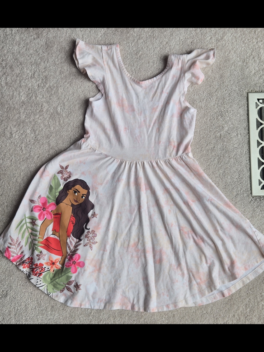 Disney Pink and Coral Moana Graphic Flutter-Sleeve Dress